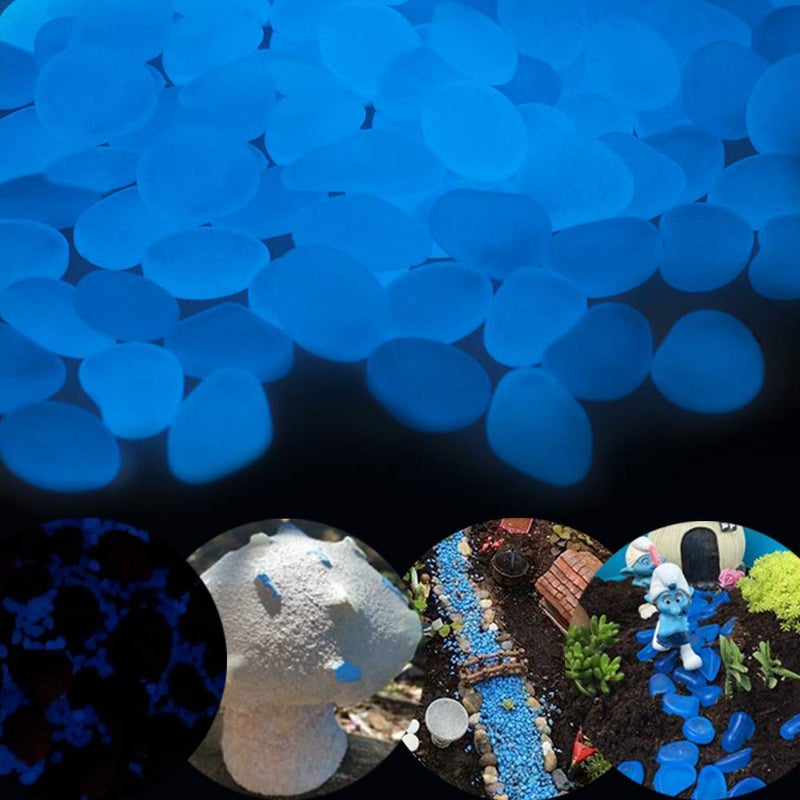 GLOCARNIVAL Glow Pebbles, 480 pcs Blue Glowing Rocks for Outdoor Decor, Garden Lawn Yard, Aquarium, Walkway, Fish Tank, Pathway, Luminous Pebbles Powered by Light or Solar - Image 3